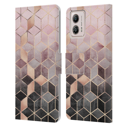 Elisabeth Fredriksson Cubes Collection Pink And Grey Gradient Leather Book Wallet Case Cover For Motorola Moto G53 5G