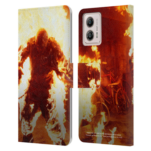 Friday the 13th Part VII The New Blood Graphics Jason Voorhees On Fire Leather Book Wallet Case Cover For Motorola Moto G53 5G