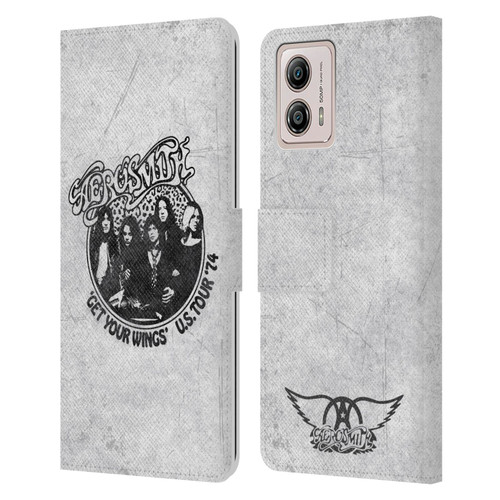 Aerosmith Black And White Get Your Wings US Tour Leather Book Wallet Case Cover For Motorola Moto G53 5G