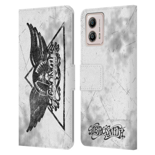 Aerosmith Black And White Triangle Winged Logo Leather Book Wallet Case Cover For Motorola Moto G53 5G