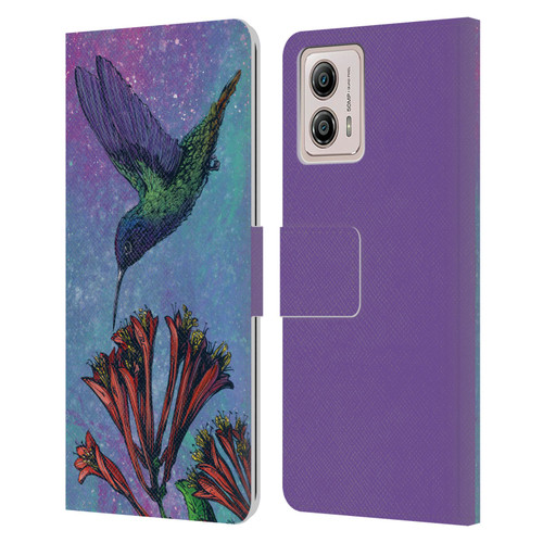 David Lozeau Colourful Grunge The Hummingbird Leather Book Wallet Case Cover For Motorola Moto G53 5G