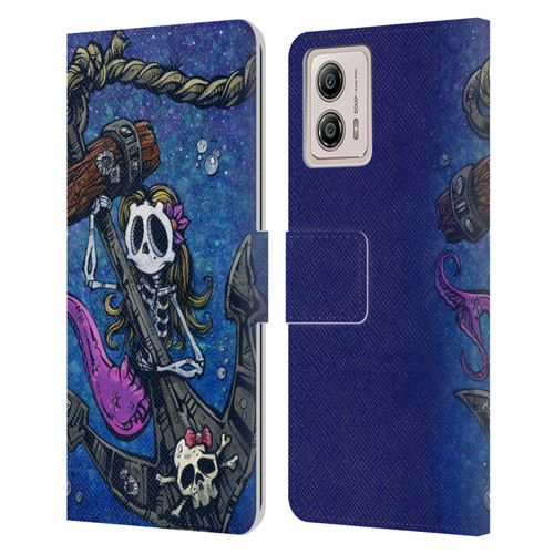 David Lozeau Colourful Grunge Mermaid Anchor Leather Book Wallet Case Cover For Motorola Moto G53 5G