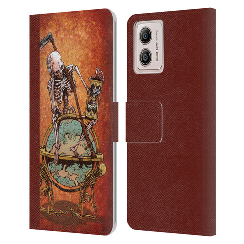 David Lozeau Colourful Art Memento Mori Leather Book Wallet Case Cover For Motorola Moto G53 5G