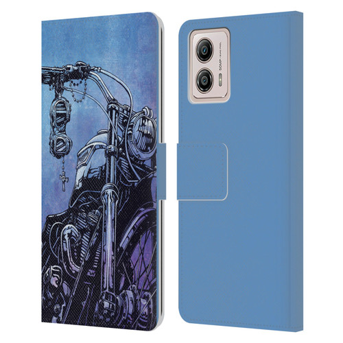 David Lozeau Skeleton Grunge Motorcycle Leather Book Wallet Case Cover For Motorola Moto G53 5G