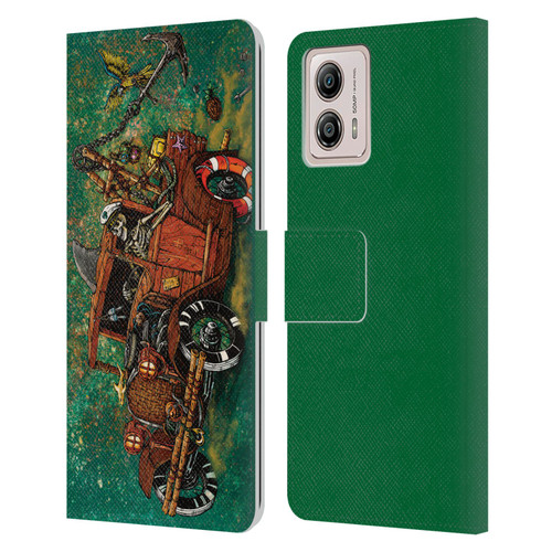 David Lozeau Skeleton Grunge Tiki Towing Leather Book Wallet Case Cover For Motorola Moto G53 5G