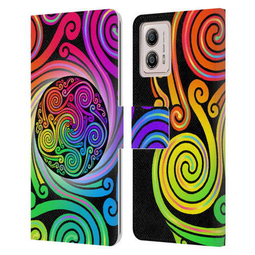 Beth Wilson Rainbow Celtic Knots Spirals Leather Book Wallet Case Cover For Motorola Moto G53 5G