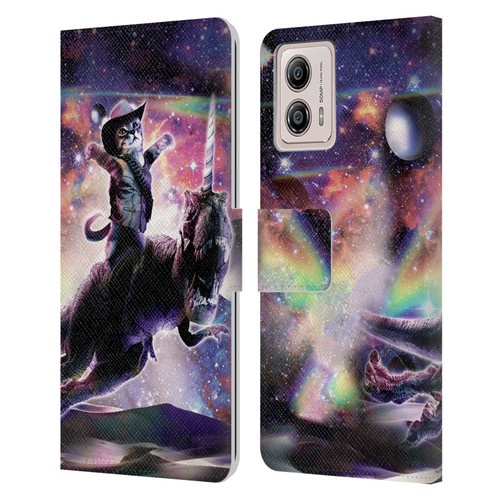 Random Galaxy Space Cat Dinosaur Unicorn Leather Book Wallet Case Cover For Motorola Moto G53 5G