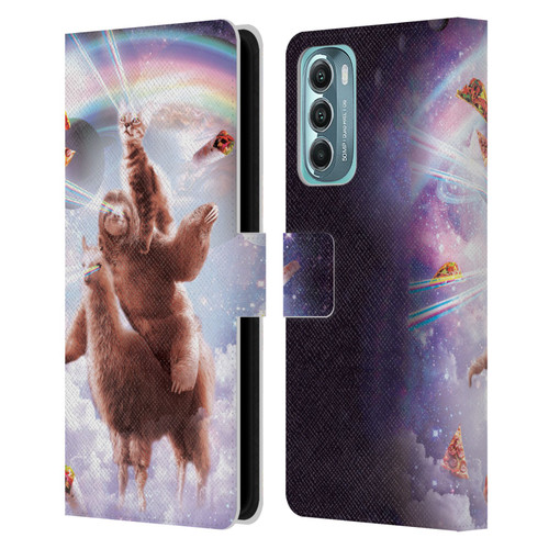 Random Galaxy Space Llama Sloth & Cat Lazer Eyes Leather Book Wallet Case Cover For Motorola Moto G Stylus 5G (2022)
