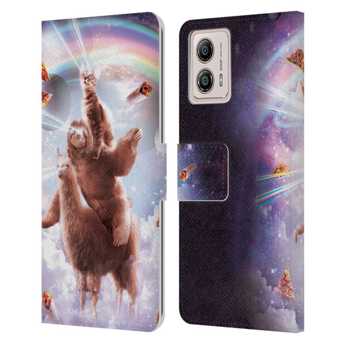 Random Galaxy Space Llama Sloth & Cat Lazer Eyes Leather Book Wallet Case Cover For Motorola Moto G53 5G