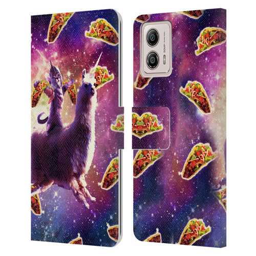 Random Galaxy Space Llama Warrior Cat & Tacos Leather Book Wallet Case Cover For Motorola Moto G53 5G