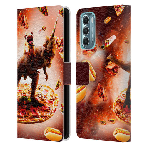 Random Galaxy Space Pizza Ride Pug & Dinosaur Unicorn Leather Book Wallet Case Cover For Motorola Moto G Stylus 5G (2022)
