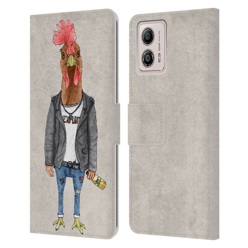 Barruf Animals Punk Rooster Leather Book Wallet Case Cover For Motorola Moto G53 5G