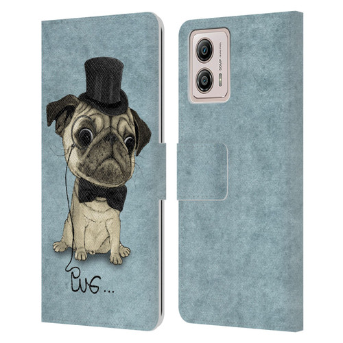 Barruf Dogs Gentle Pug Leather Book Wallet Case Cover For Motorola Moto G53 5G