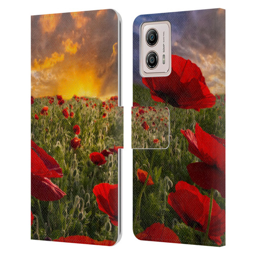 Celebrate Life Gallery Florals Red Flower Field Leather Book Wallet Case Cover For Motorola Moto G53 5G