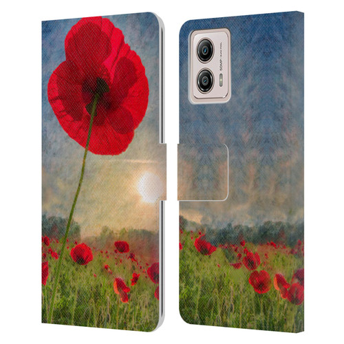 Celebrate Life Gallery Florals Red Flower Leather Book Wallet Case Cover For Motorola Moto G53 5G
