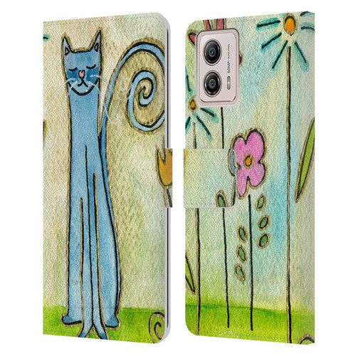 Wyanne Cat Blue Cat In The Flower Garden Leather Book Wallet Case Cover For Motorola Moto G53 5G