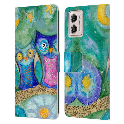 Wyanne Owl Wishing The Night Away Leather Book Wallet Case Cover For Motorola Moto G53 5G