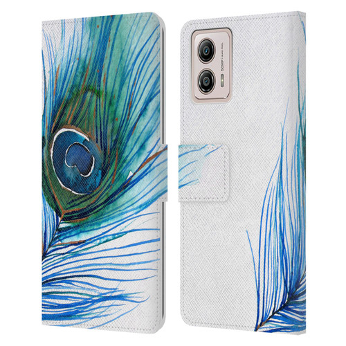 Mai Autumn Feathers Peacock Leather Book Wallet Case Cover For Motorola Moto G53 5G