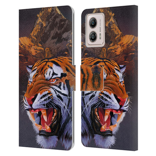Graeme Stevenson Wildlife Tiger Leather Book Wallet Case Cover For Motorola Moto G53 5G