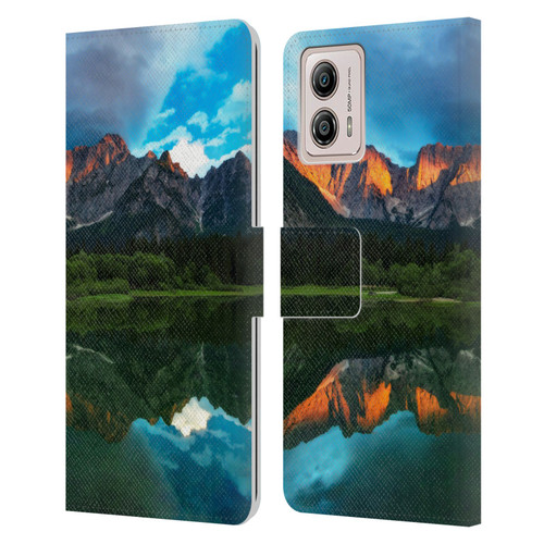 Patrik Lovrin Magical Lakes Burning Sunset Over Mountains Leather Book Wallet Case Cover For Motorola Moto G53 5G