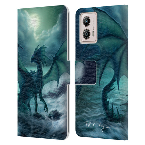 Piya Wannachaiwong Black Dragons Dark Waves Leather Book Wallet Case Cover For Motorola Moto G53 5G