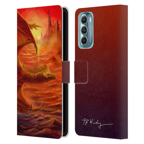 Piya Wannachaiwong Dragons Of Fire Lakeside Leather Book Wallet Case Cover For Motorola Moto G Stylus 5G (2022)