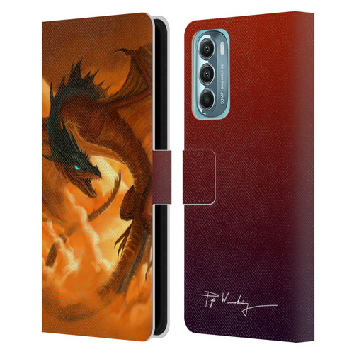 Piya Wannachaiwong Dragons Of Fire Sunrise Leather Book Wallet Case Cover For Motorola Moto G Stylus 5G (2022)
