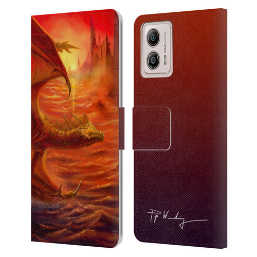 Piya Wannachaiwong Dragons Of Fire Lakeside Leather Book Wallet Case Cover For Motorola Moto G53 5G