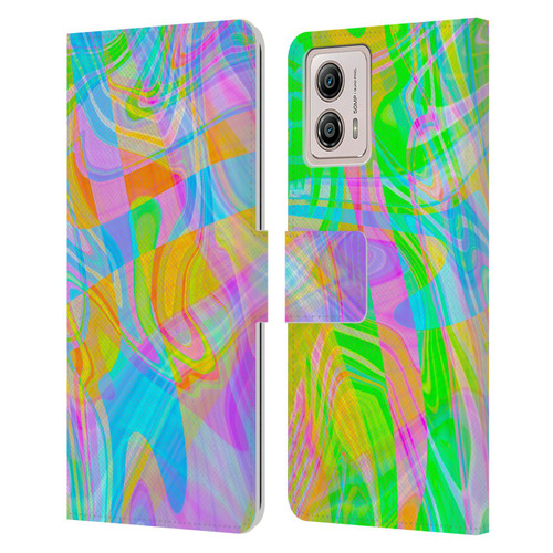 Suzan Lind Marble Abstract Rainbow Leather Book Wallet Case Cover For Motorola Moto G53 5G