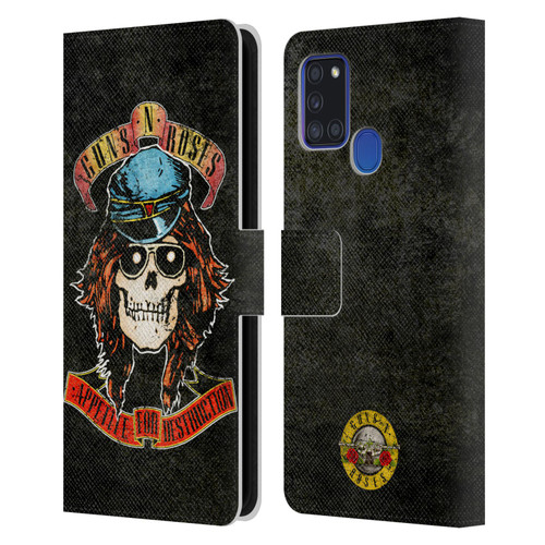 Guns N' Roses Vintage Rose Leather Book Wallet Case Cover For Samsung Galaxy A21s (2020)