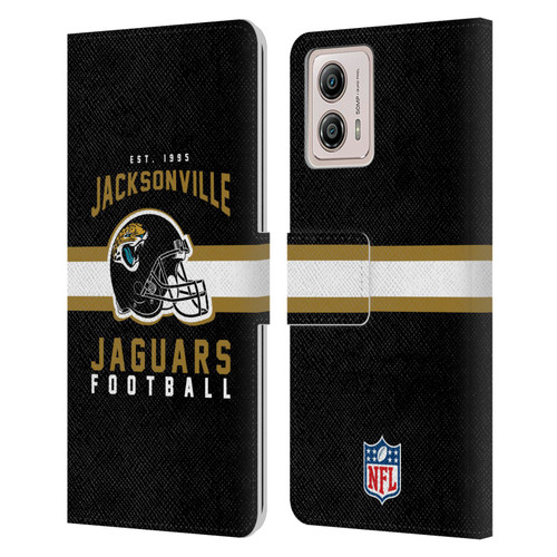 NFL Jacksonville Jaguars Graphics Helmet Typography Leather Book Wallet Case Cover For Motorola Moto G53 5G