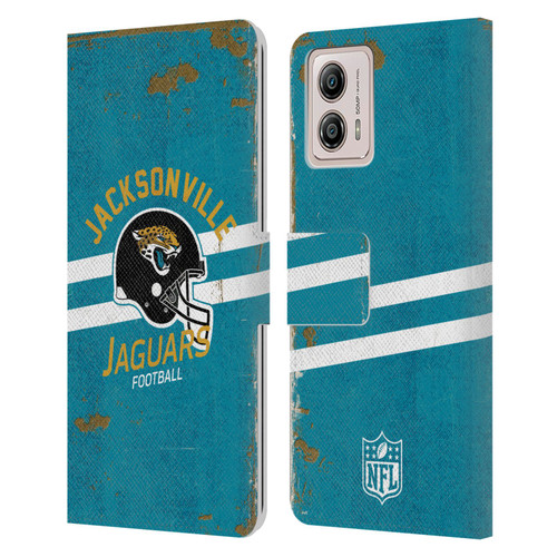 NFL Jacksonville Jaguars Logo Art Helmet Distressed Leather Book Wallet Case Cover For Motorola Moto G53 5G