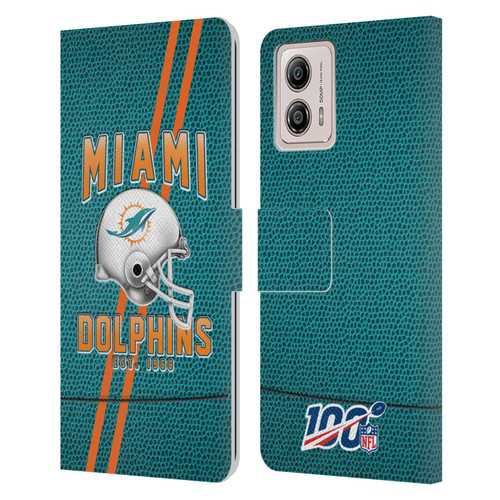 NFL Miami Dolphins Logo Art Football Stripes Leather Book Wallet Case Cover For Motorola Moto G53 5G