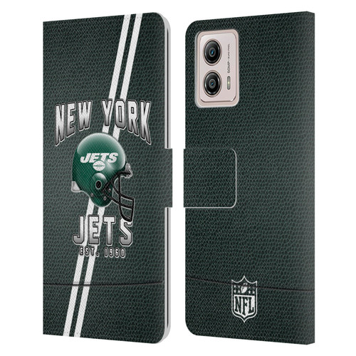 NFL New York Jets Logo Art Football Stripes Leather Book Wallet Case Cover For Motorola Moto G53 5G