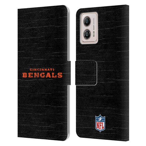 NFL Cincinnati Bengals Logo Distressed Look Leather Book Wallet Case Cover For Motorola Moto G53 5G