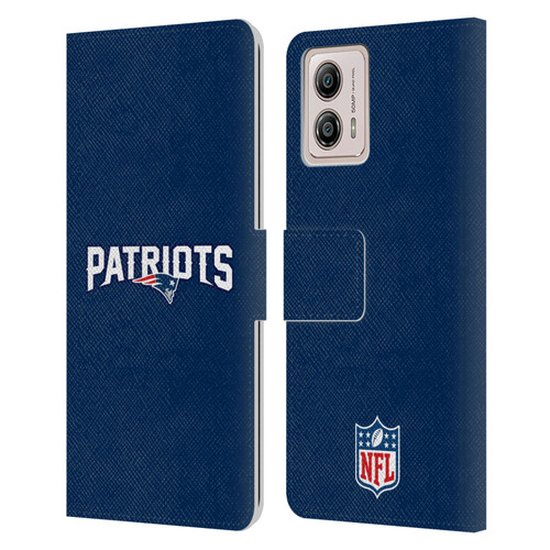 NFL New England Patriots Logo Plain Leather Book Wallet Case Cover For Motorola Moto G53 5G