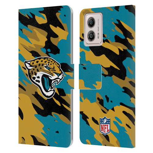 NFL Jacksonville Jaguars Logo Camou Leather Book Wallet Case Cover For Motorola Moto G53 5G