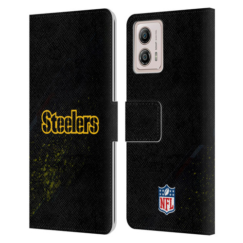 NFL Pittsburgh Steelers Logo Blur Leather Book Wallet Case Cover For Motorola Moto G53 5G