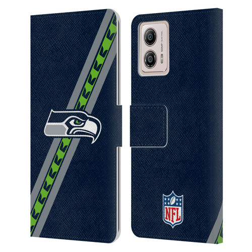 NFL Seattle Seahawks Logo Stripes Leather Book Wallet Case Cover For Motorola Moto G53 5G