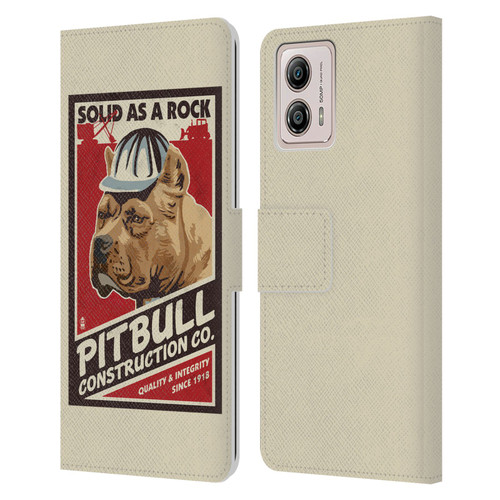 Lantern Press Dog Collection Pitbull Construction Leather Book Wallet Case Cover For Motorola Moto G53 5G