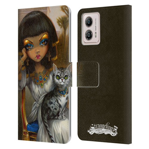 Strangeling Art Egyptian Girl with Cat Leather Book Wallet Case Cover For Motorola Moto G53 5G