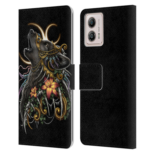 Sarah Richter Animals Gothic Black Howling Wolf Leather Book Wallet Case Cover For Motorola Moto G53 5G