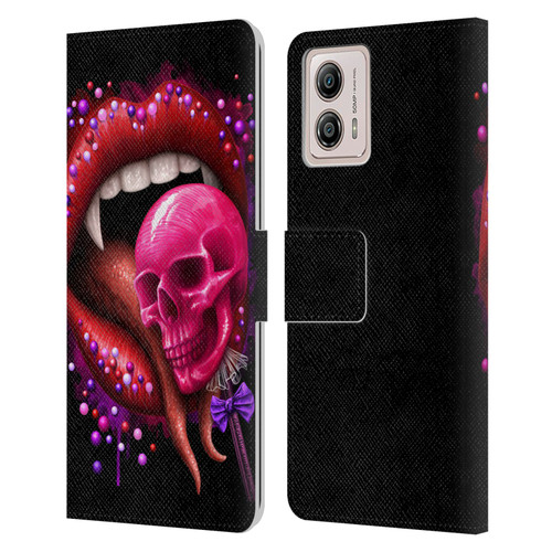 Sarah Richter Skulls Red Vampire Candy Lips Leather Book Wallet Case Cover For Motorola Moto G53 5G