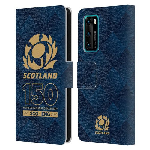 Scotland Rugby 150th Anniversary Halftone Leather Book Wallet Case Cover For Huawei P40 5G