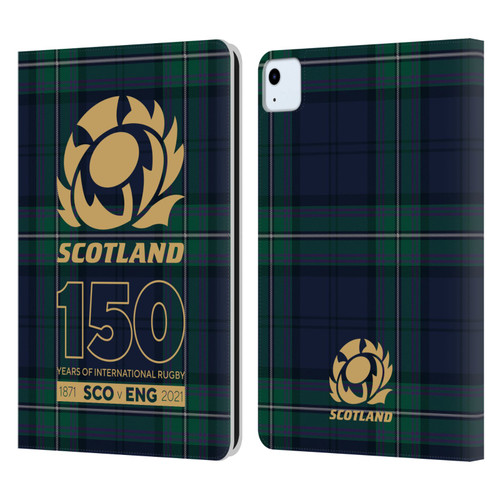 Scotland Rugby 150th Anniversary Tartan Leather Book Wallet Case Cover For Apple iPad Air 2020 / 2022