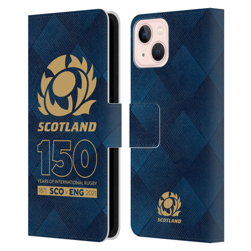 Scotland Rugby 150th Anniversary Halftone Leather Book Wallet Case Cover For Apple iPhone 13