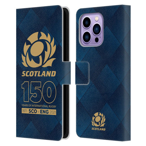 Scotland Rugby 150th Anniversary Halftone Leather Book Wallet Case Cover For Apple iPhone 14 Pro Max