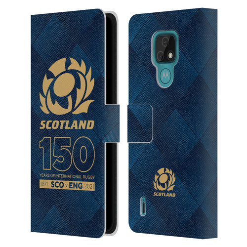 Scotland Rugby 150th Anniversary Halftone Leather Book Wallet Case Cover For Motorola Moto E7