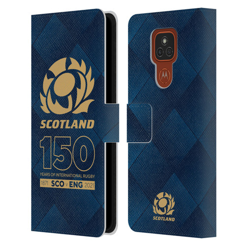 Scotland Rugby 150th Anniversary Halftone Leather Book Wallet Case Cover For Motorola Moto E7 Plus
