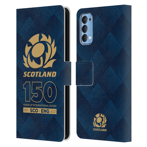 Scotland Rugby 150th Anniversary Halftone Leather Book Wallet Case Cover For OPPO Reno 4 5G